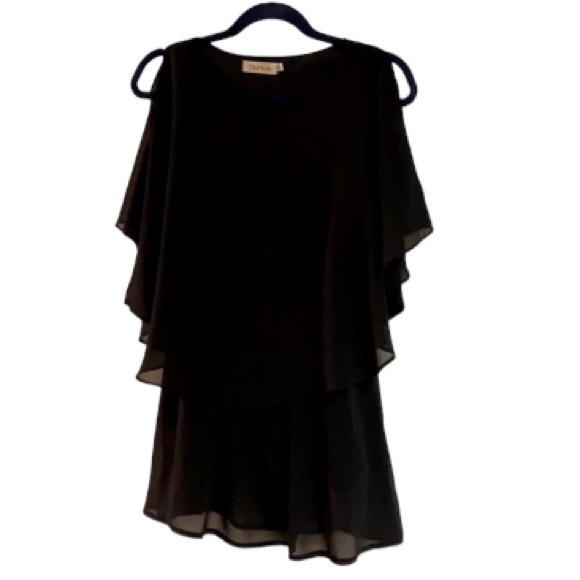 🍒 Cold Shoulder Black Top w/ Sheer Overlay!!! - Picture 4 of 10